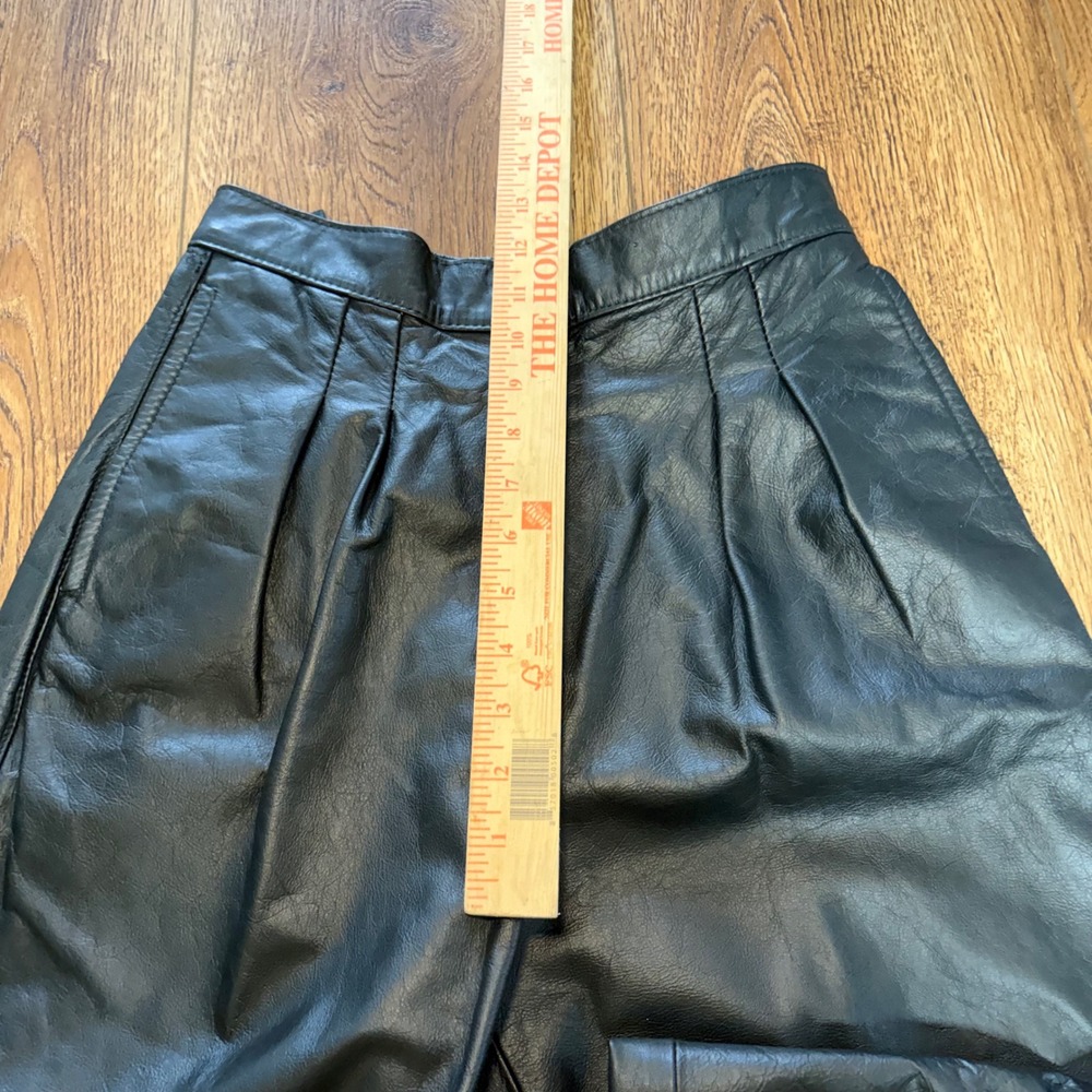 90s Comint Black Genuine Leather Pleated High Waist Pants Womens 25x27 moto boho - Picture 9 of 11